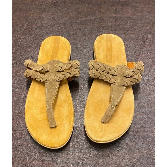 Oliberté Suede Braided Strap Thong Sandals Sze Womens 37(6.5/7) Beige Fair Trade - Picture 1 of 7